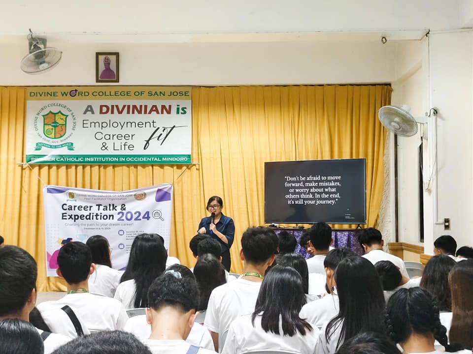Francia Bartolo speaking at Career Day at Divine Word College of San Jose